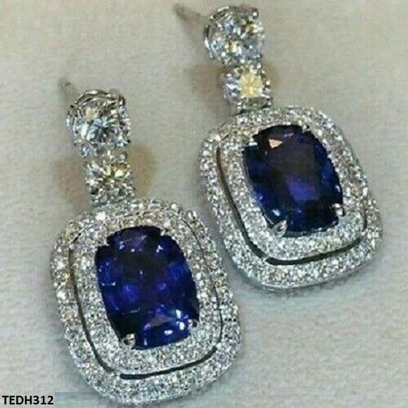 Sapphire Layer Cushion Drop Earrings