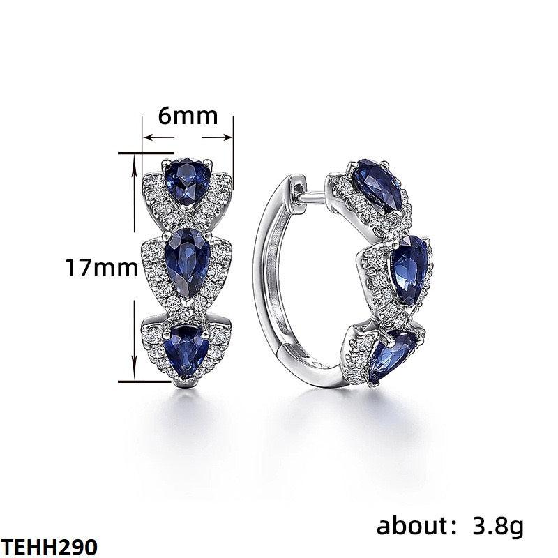 Sapphire Tear Round Ear Hoops