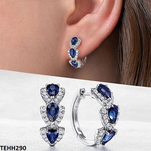 Sapphire Tear Round Ear Hoops