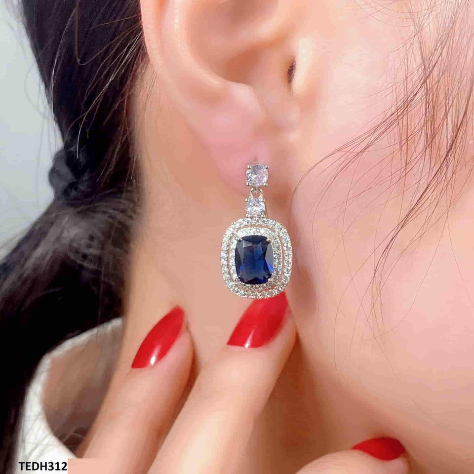Sapphire Layer Cushion Drop Earrings