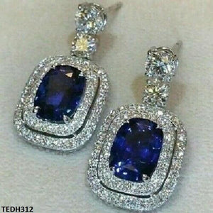 Sapphire Layer Cushion Drop Earrings