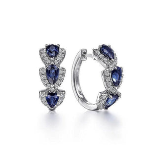 Sapphire Tear Round Ear Hoops