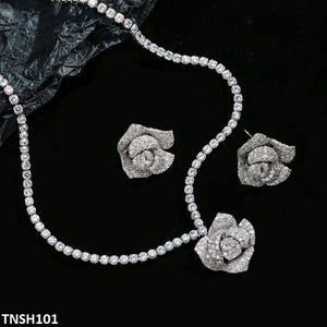 Zircon Square Flower Necklace Set