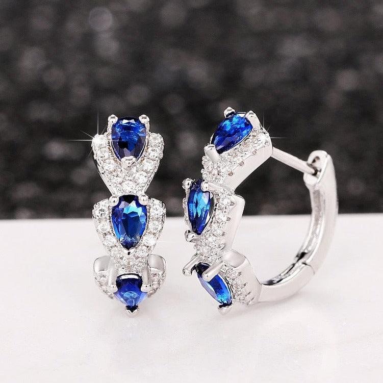 Sapphire Tear Round Ear Hoops