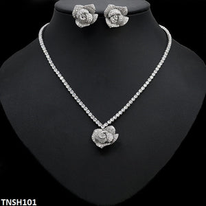Zircon Square Flower Necklace Set